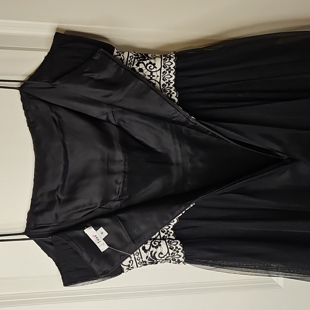 Tess Dress 6 Black Chiffon Lace Waist Cocktail Embroidered Back Zip Garden Party - Picture 6 of 14